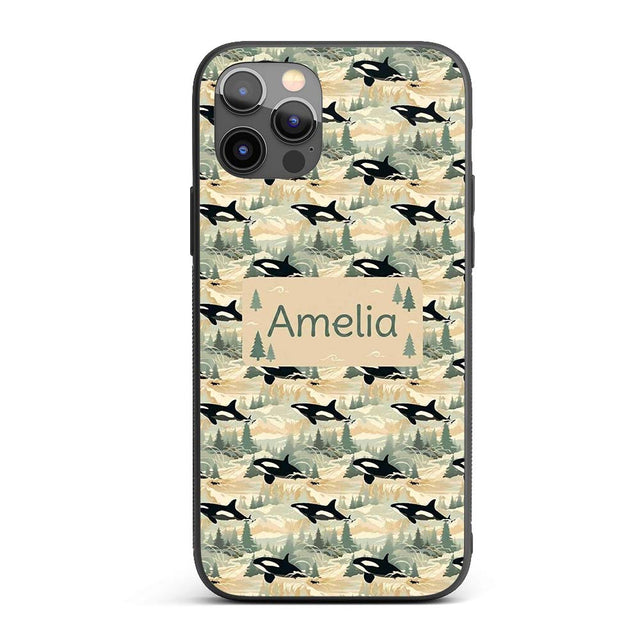 Artistic Orca Whale Splash Texture Printed Design Custom Name Protective Phone Case Mobile Cover Durable Everyday Smartphone Shock Resistant