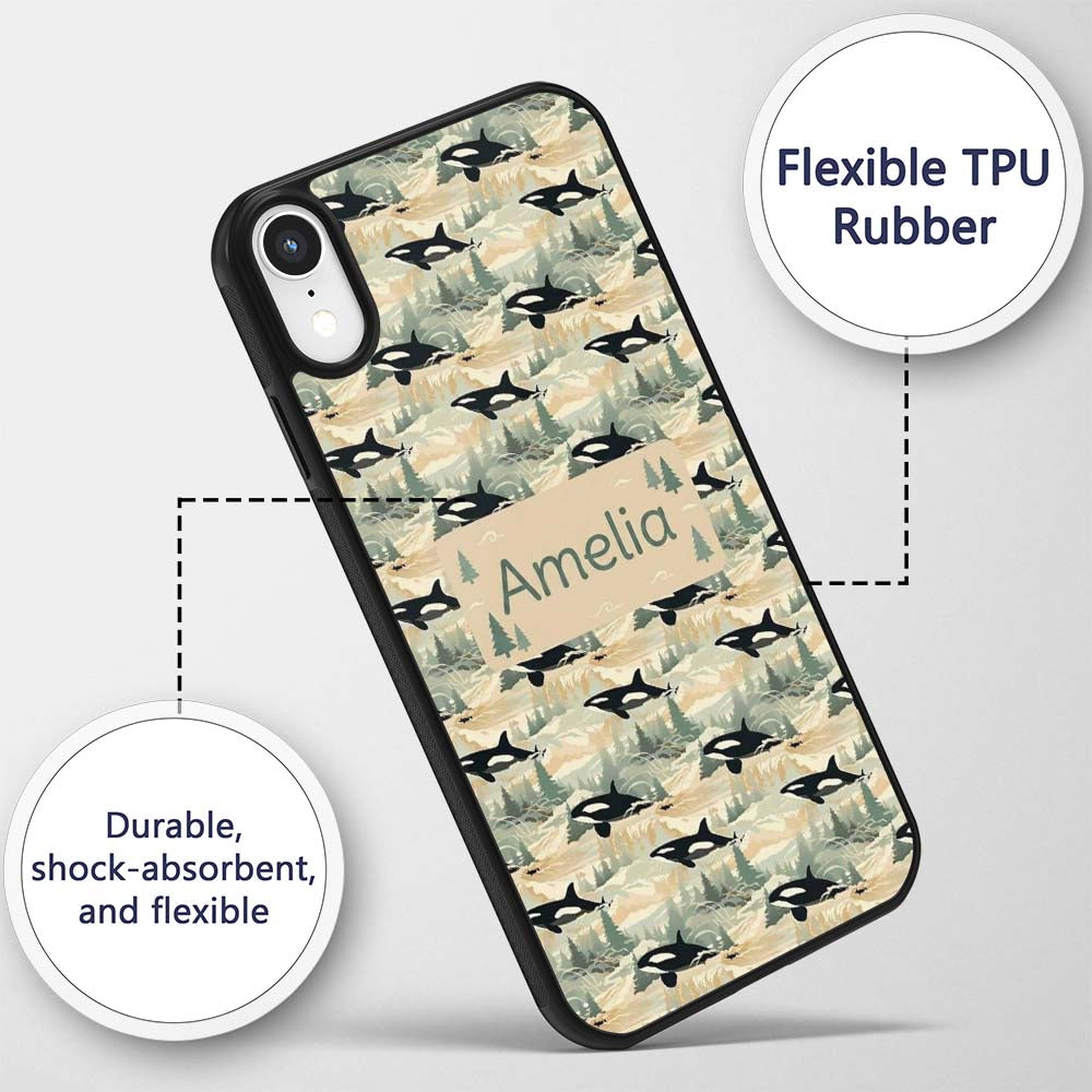 Artistic Orca Whale Splash Texture Printed Design Custom Name Protective Phone Case Mobile Cover Durable Everyday Smartphone Shock Resistant