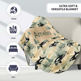 Artistic Orca Whale Splash Texture Seamless Pattern Marine Lovely  Personalised Custom Name Super Soft Fleece Blanket Bed Sofa Throw