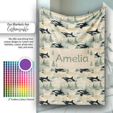Artistic Orca Whale Splash Texture Seamless Pattern Marine Lovely  Personalised Custom Name Super Soft Fleece Blanket Bed Sofa Throw
