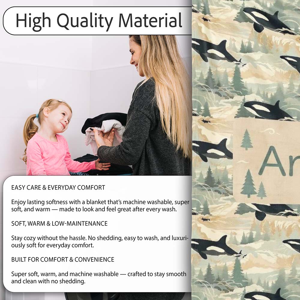 Artistic Orca Whale Splash Texture Seamless Pattern Marine Lovely  Personalised Custom Name Super Soft Fleece Blanket Bed Sofa Throw
