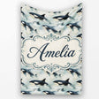Orca Whale Ocean Surface Seamless Pattern Realistic Marine Life  Personalised Custom Name Super Soft Fleece Blanket Bed Sofa Throw