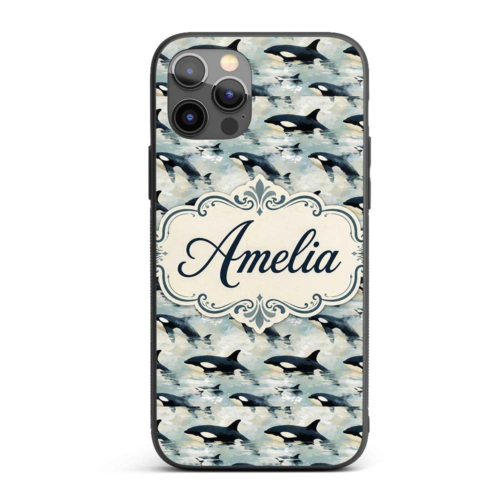 Orca Whale Ocean Surface Seamless Printed Design Custom Name Protective Phone Case Mobile Cover Durable Everyday Smartphone Shock Resistant