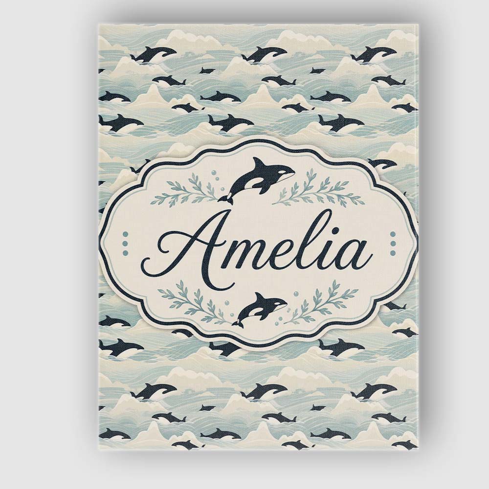 Personalised Name Orca Whale Seaweed Custom Premium Decorative Design Modern Room Accent Canvas Wall Art Print Decor Picture Ready to Hang