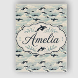 Personalised Name Orca Whale Seaweed Custom Premium Decorative Design Modern Room Accent Canvas Wall Art Print Decor Picture Ready to Hang