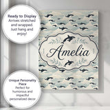 Personalised Name Orca Whale Seaweed Custom Premium Decorative Design Modern Room Accent Canvas Wall Art Print Decor Picture Ready to Hang