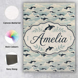 Personalised Name Orca Whale Seaweed Custom Premium Decorative Design Modern Room Accent Canvas Wall Art Print Decor Picture Ready to Hang
