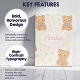 Personalised Name Cute Teddy Bear Bow Cartoon Animal Pattern Beautiful Custom Decorative Canvas Wall Art Print Decor Picture Ready to Hang