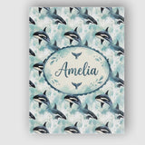Personalised Name Orca Whale Coral Reef Custom  Modern Room Accent Elegant Feature Canvas Wall Art Print Decor Picture Ready to Hang