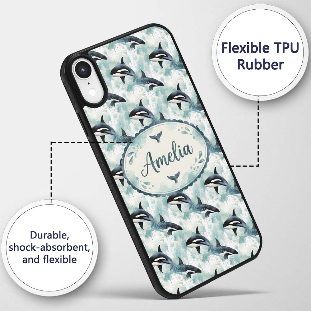 Orca Whale Coral Reef Seamless Pattern Vibrant Custom Name Protective Phone Case Mobile Cover Durable Everyday Smartphone Shock Resistant