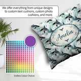 Custom Name Orca Whale Coral Reef Seamless Pattern Vibrant Ocean Square Filled Cushion Throw Pillow Sofa Bed Home Decor Zip Washable UK Made
