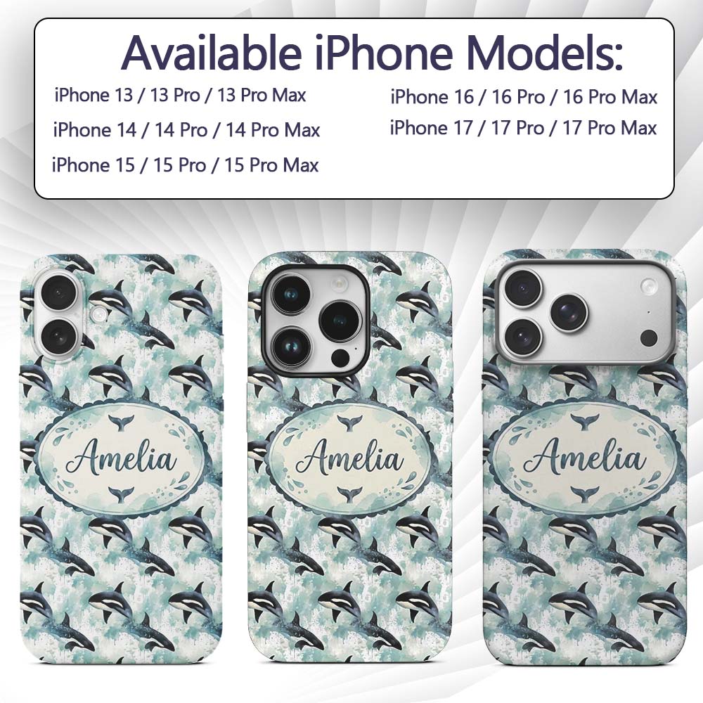 Orca Whale Coral Reef Seamless Pattern Vibrant Custom Name Protective Phone Case Mobile Cover Durable Everyday Smartphone Shock Resistant