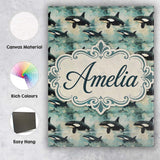 Personalised Name Orca Whale Bubble Ocean Custom  Unique Gift Idea Elegant Feature Canvas Wall Art Print Decor Picture Ready to Hang