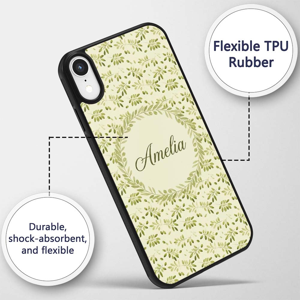 Light Olive Leaves Seamless Decorative Design Custom Name Protective Phone Case Mobile Cover Durable Everyday Smartphone Shock Resistant