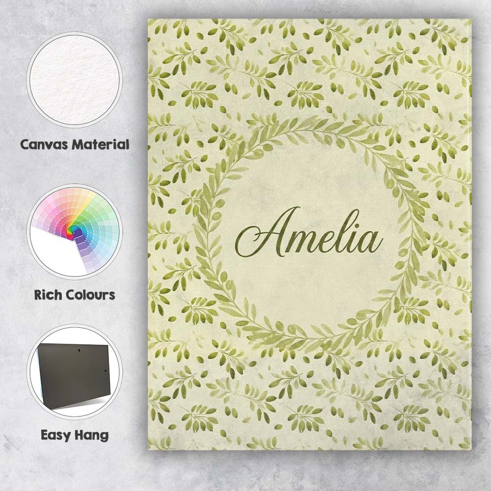 Personalised Name Light Olive Leaves Custom Premium Decorative Design Modern Room Accent Canvas Wall Art Print Decor Picture Ready to Hang