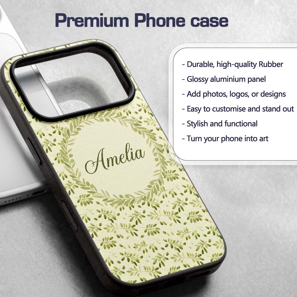 Light Olive Leaves Seamless Decorative Design Custom Name Protective Phone Case Mobile Cover Durable Everyday Smartphone Shock Resistant