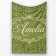 Green Olive Leaf Scatter Seamless Pattern Organic Nature Design  Personalised Custom Name Super Soft Fleece Blanket Bed Sofa Throw
