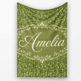 Green Olive Leaf Scatter Seamless Pattern Organic Nature Design  Personalised Custom Name Super Soft Fleece Blanket Bed Sofa Throw