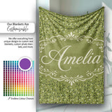 Green Olive Leaf Scatter Seamless Pattern Organic Nature Design  Personalised Custom Name Super Soft Fleece Blanket Bed Sofa Throw