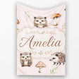 Cute Hedgehog and Mushroom Seamless Pattern Woodland Nursery Design  Personalised Custom Name Super Soft Fleece Blanket Bed Sofa Throw