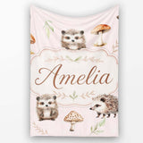 Cute Hedgehog and Mushroom Seamless Pattern Woodland Nursery Design  Personalised Custom Name Super Soft Fleece Blanket Bed Sofa Throw