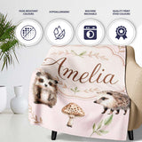 Cute Hedgehog and Mushroom Seamless Pattern Woodland Nursery Design  Personalised Custom Name Super Soft Fleece Blanket Bed Sofa Throw