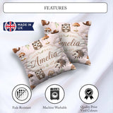 Custom Name Cute Hedgehog and Mushroom Seamless Pattern Woodland Square Filled Cushion Throw Pillow Sofa Bed Home Decor Zip Washable UK Made