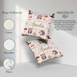 Custom Name Cute Hedgehog and Mushroom Seamless Pattern Woodland Square Filled Cushion Throw Pillow Sofa Bed Home Decor Zip Washable UK Made
