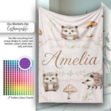 Cute Hedgehog and Mushroom Seamless Pattern Woodland Nursery Design  Personalised Custom Name Super Soft Fleece Blanket Bed Sofa Throw