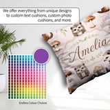 Custom Name Cute Hedgehog and Mushroom Seamless Pattern Woodland Square Filled Cushion Throw Pillow Sofa Bed Home Decor Zip Washable UK Made