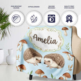 Hedgehog Mushroom Pastel Seamless Pattern Woodland Animal Nursery  Personalised Custom Name Super Soft Fleece Blanket Bed Sofa Throw