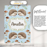 Hedgehog Mushroom Pastel Seamless Pattern Woodland Animal Nursery  Personalised Custom Name Super Soft Fleece Blanket Bed Sofa Throw