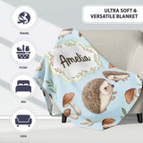 Hedgehog Mushroom Pastel Seamless Pattern Woodland Animal Nursery  Personalised Custom Name Super Soft Fleece Blanket Bed Sofa Throw