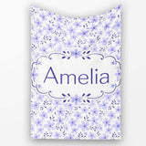 Purple Floral Meadow Seamless Pattern Simple Botanical Repeat Design  Personalised Custom Name Super Soft Fleece Blanket Bed Sofa Throw