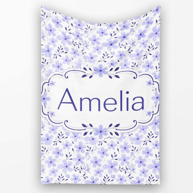 Purple Floral Meadow Seamless Pattern Simple Botanical Repeat Design  Personalised Custom Name Super Soft Fleece Blanket Bed Sofa Throw