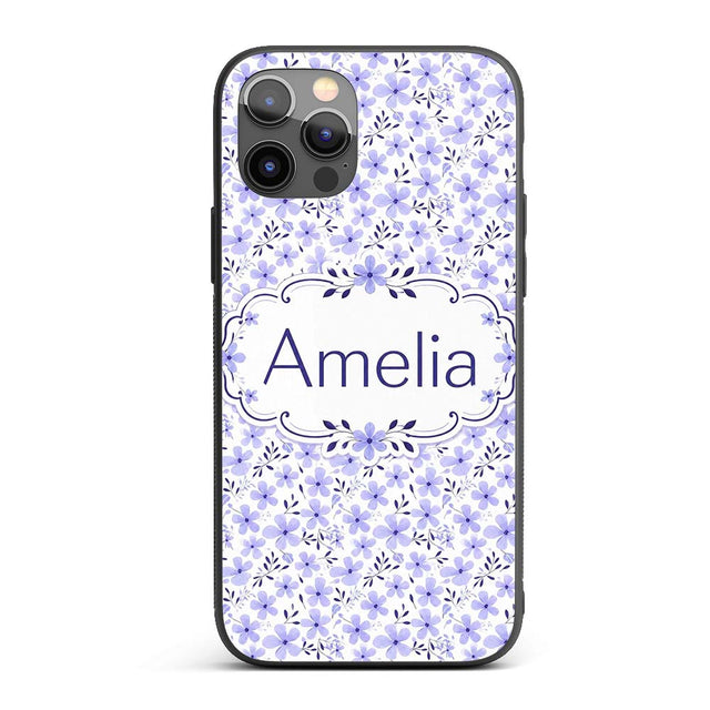 Purple Floral Meadow Seamless Pattern Simple Custom Name Protective Phone Case Mobile Cover Durable Everyday Smartphone Shock Resistant