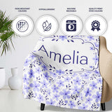 Purple Floral Meadow Seamless Pattern Simple Botanical Repeat Design  Personalised Custom Name Super Soft Fleece Blanket Bed Sofa Throw