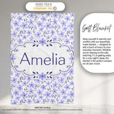 Purple Floral Meadow Seamless Pattern Simple Botanical Repeat Design  Personalised Custom Name Super Soft Fleece Blanket Bed Sofa Throw