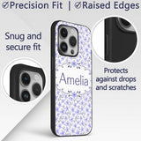Purple Floral Meadow Seamless Pattern Simple Custom Name Protective Phone Case Mobile Cover Durable Everyday Smartphone Shock Resistant