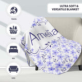 Purple Floral Meadow Seamless Pattern Simple Botanical Repeat Design  Personalised Custom Name Super Soft Fleece Blanket Bed Sofa Throw
