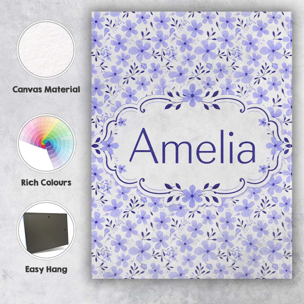 Personalised Name Purple Floral Meadow Custom  Modern Room Accent Elegant Feature Canvas Wall Art Print Decor Picture Ready to Hang