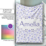 Purple Floral Meadow Seamless Pattern Simple Botanical Repeat Design  Personalised Custom Name Super Soft Fleece Blanket Bed Sofa Throw