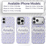 Purple Floral Meadow Seamless Pattern Simple Custom Name Protective Phone Case Mobile Cover Durable Everyday Smartphone Shock Resistant