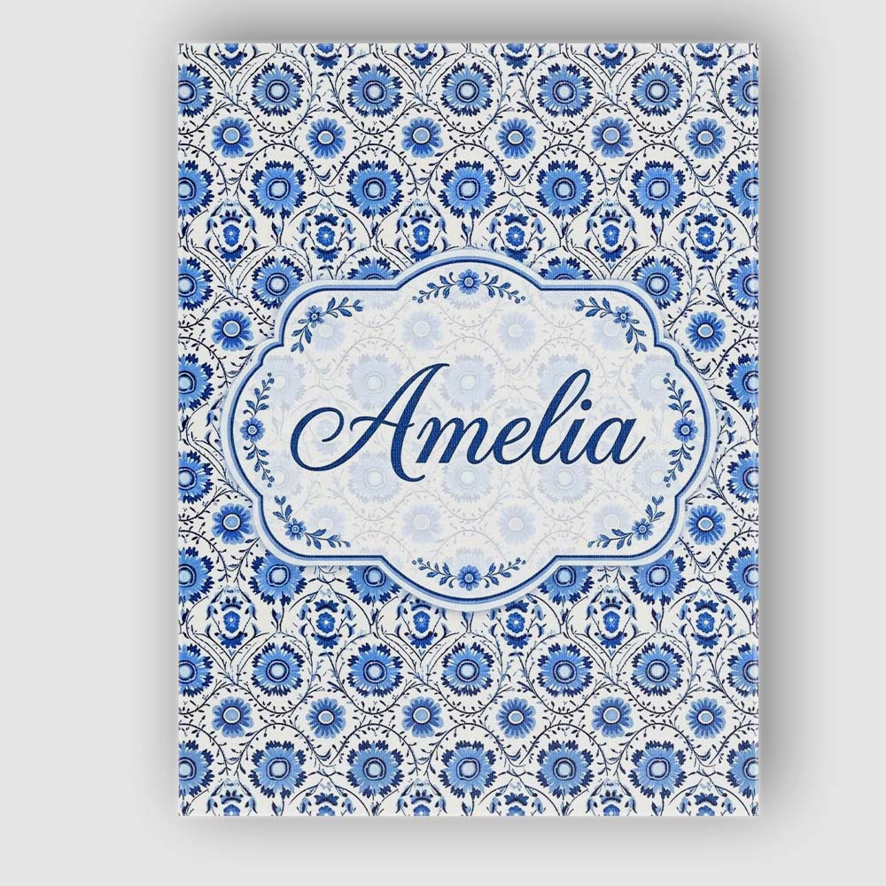 Personalised Name Blue Floral Folk Custom  Stylish Home Interior Unique Gift Idea Canvas Wall Art Print Decor Picture Ready to Hang