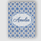 Personalised Name Blue Floral Folk Custom  Stylish Home Interior Unique Gift Idea Canvas Wall Art Print Decor Picture Ready to Hang