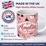 Personalized Custom Name Cute Snowman Candy Cane Christmas Tree Seamless Pattern Lovely 11oz Ceramic Coffee Tea Mug White Large Handle