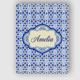 Personalised Name Blue Floral Tile Geometric Custom Bespoke  Contemporary Display Canvas Wall Art Print Decor Picture Ready to Hang