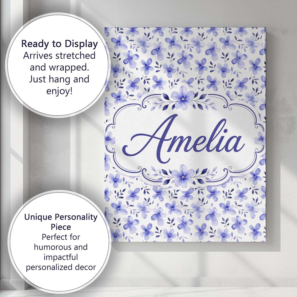 Personalised Name Soft Blue Watercolor Custom  Modern Room Accent Elegant Feature Canvas Wall Art Print Decor Picture Ready to Hang