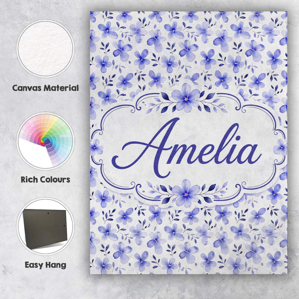 Personalised Name Soft Blue Watercolor Custom  Modern Room Accent Elegant Feature Canvas Wall Art Print Decor Picture Ready to Hang