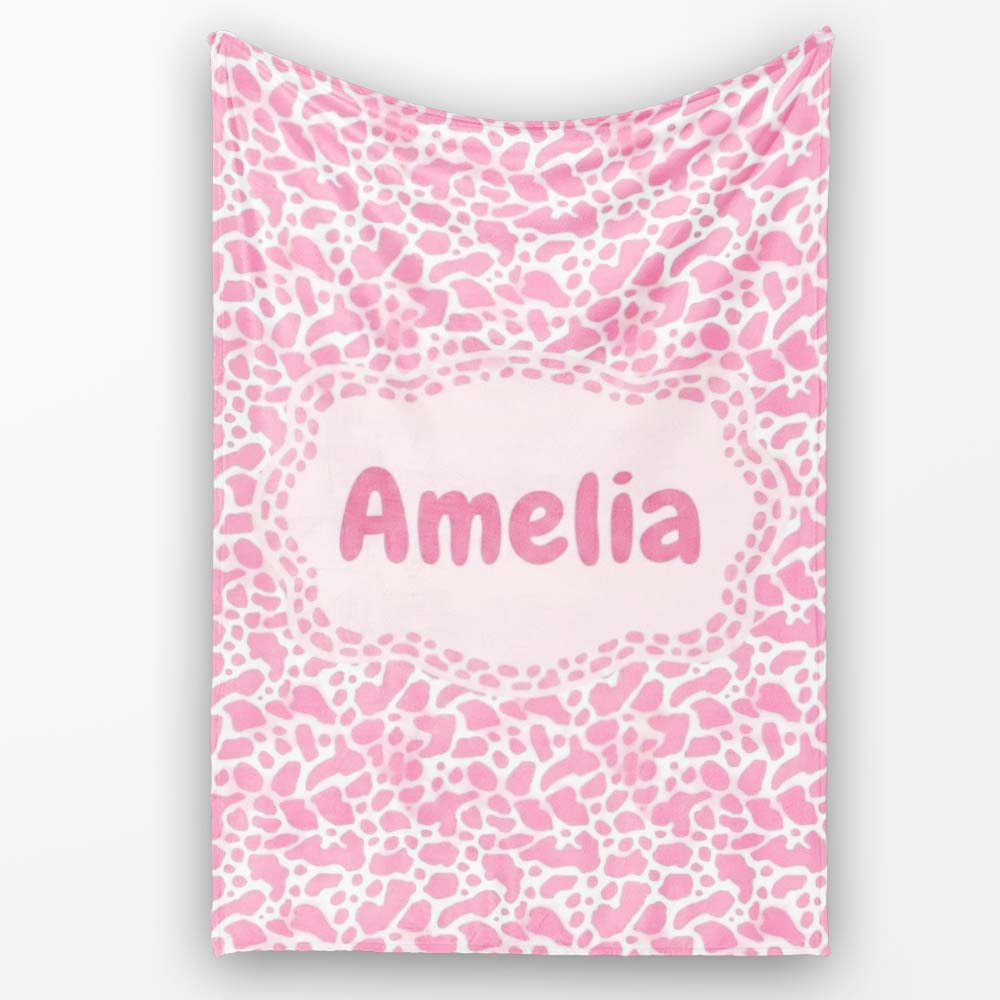 Pink Abstract Animal Print Seamless Pattern Soft Organic Shape  Personalised Custom Name Super Soft Fleece Blanket Bed Sofa Throw